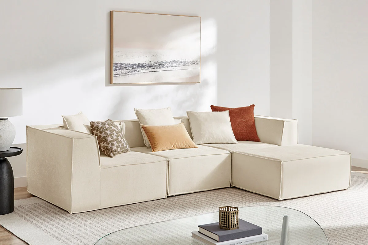 Ovela Softly 3 Seater Modular Sofa Cream with Ottoman - Image 4