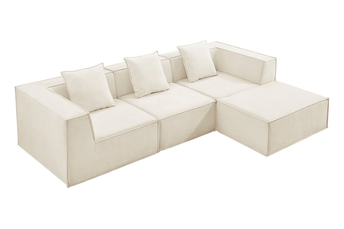 Ovela Softly 3 Seater Modular Sofa Cream with Ottoman - Image 5
