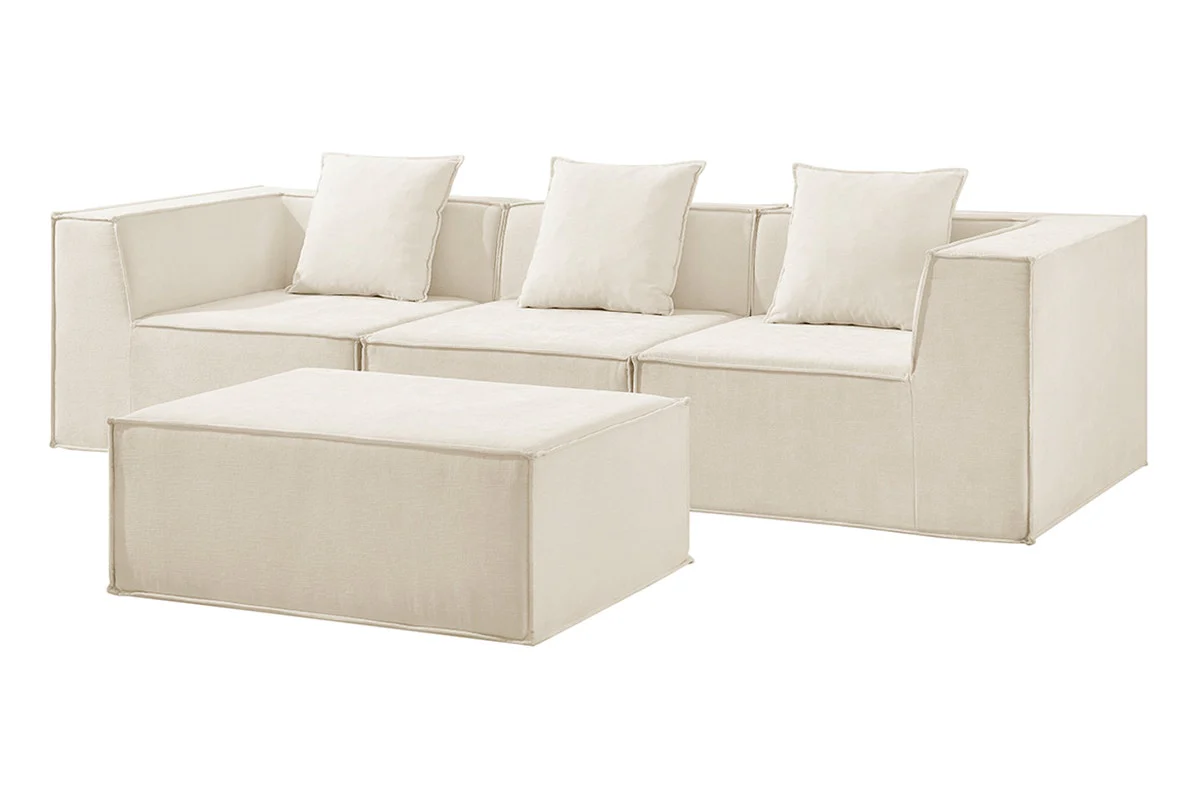 Ovela Softly 3 Seater Modular Sofa Cream with Ottoman - Image 6