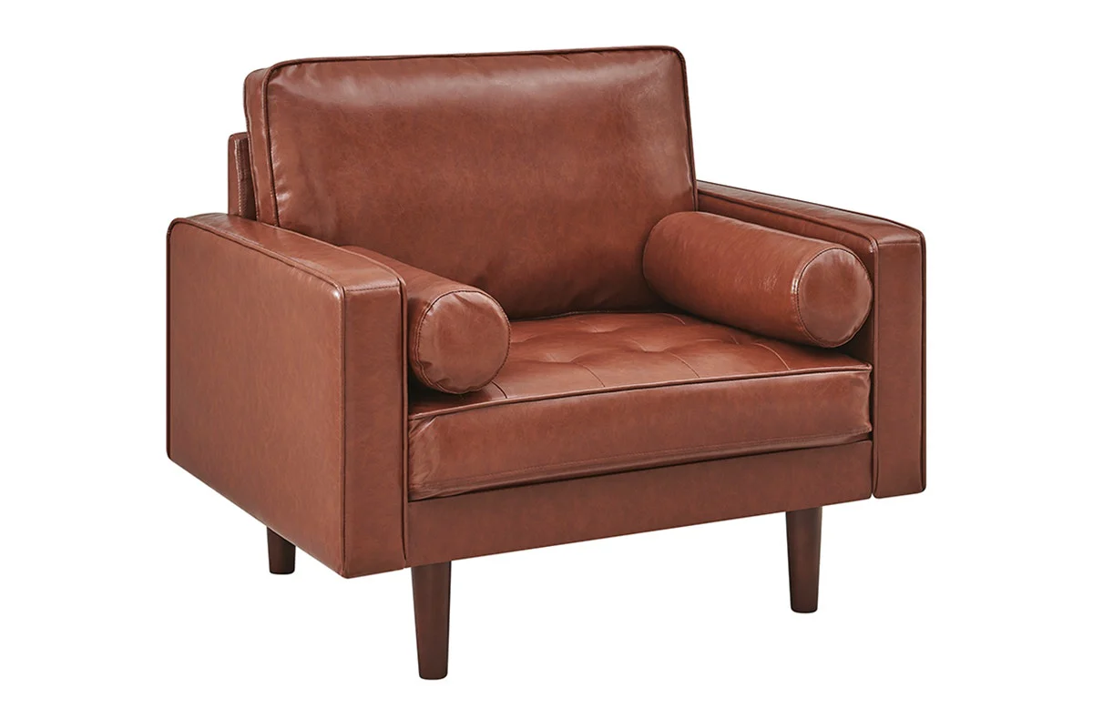 Ovela Stockholm Faux Leather Armchair Tan PU Accent Chair - Image 3