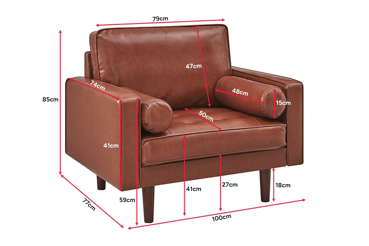 Ovela Stockholm Faux Leather Armchair Tan PU Accent Chair - Image 8