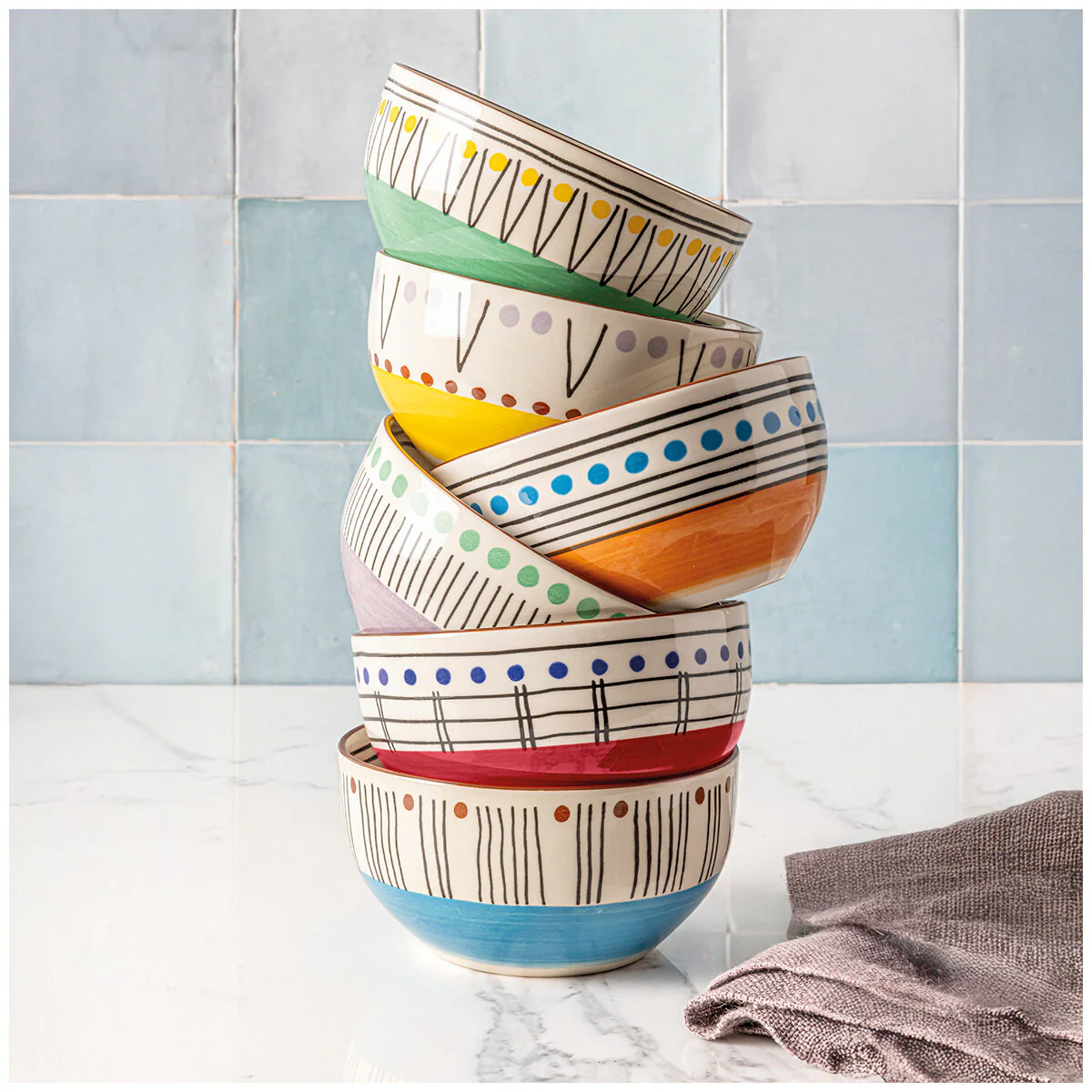 over&back Stardust Stoneware Bowls 6 Piece Set Stylish Capacity 650ml - Image 3