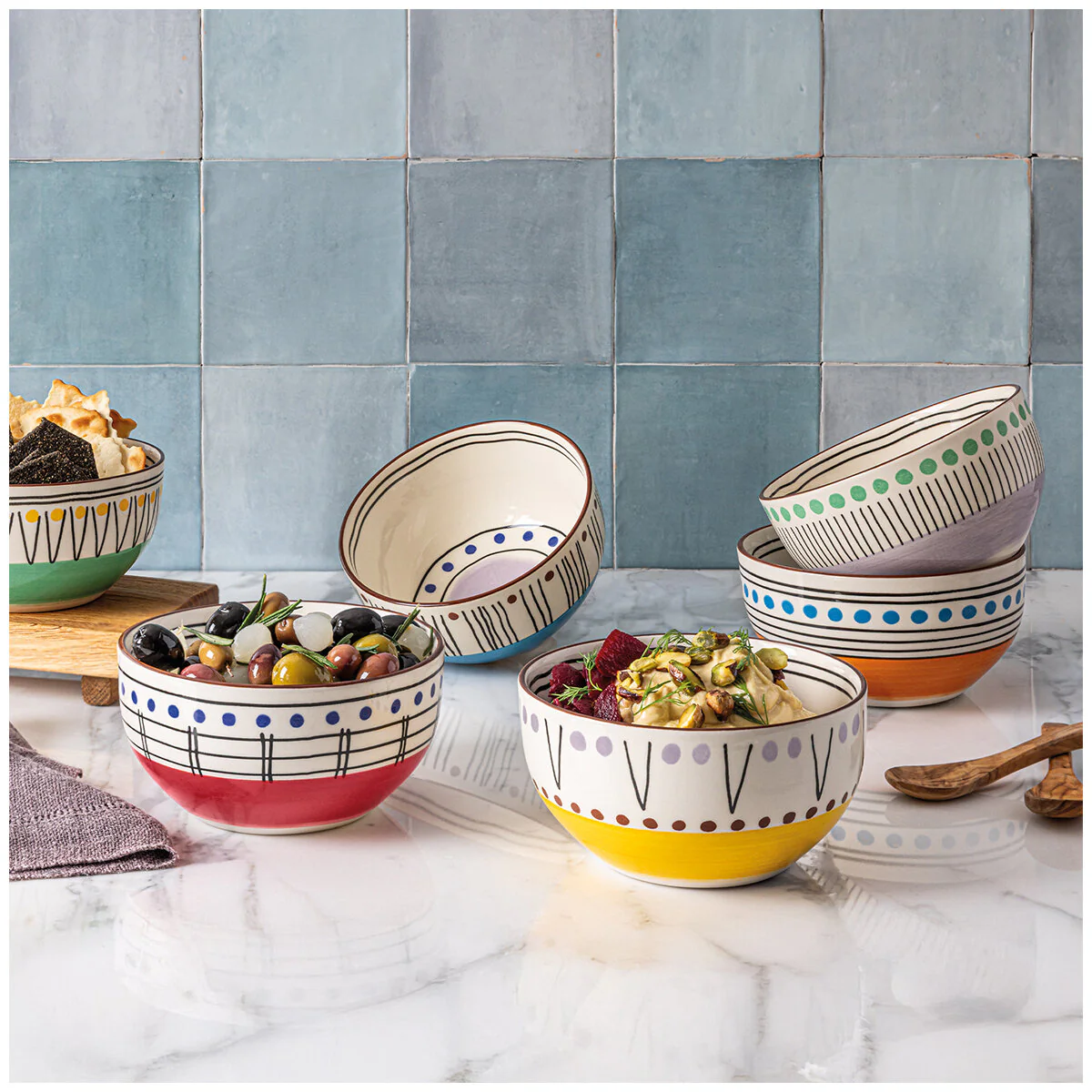 over&back Stardust Stoneware Bowls 6 Piece Set Stylish Capacity 650ml - Image 4