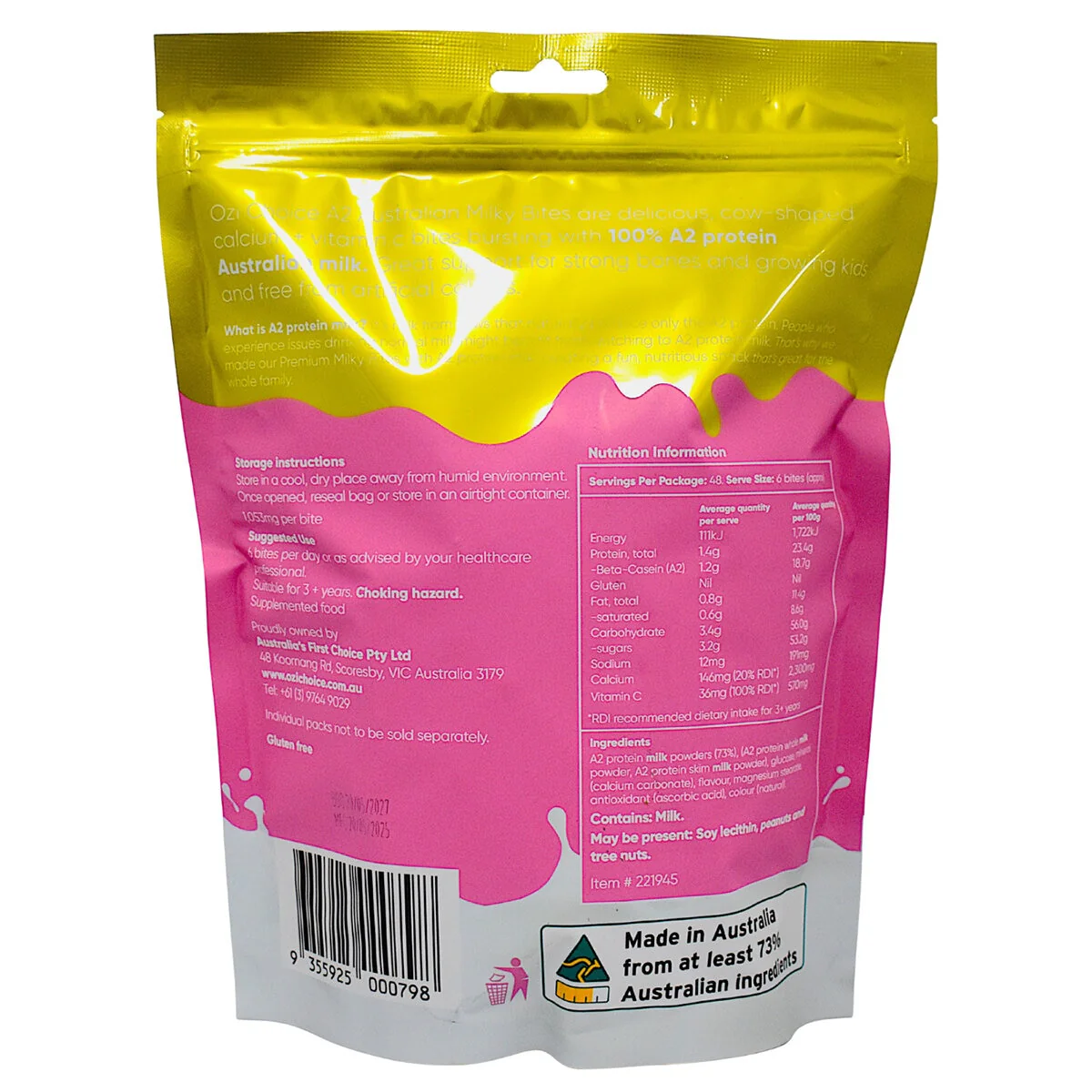Ozi Choice A2 Milky Bites 300g Strawberry Cow-Shaped Calcium Bites - Image 5
