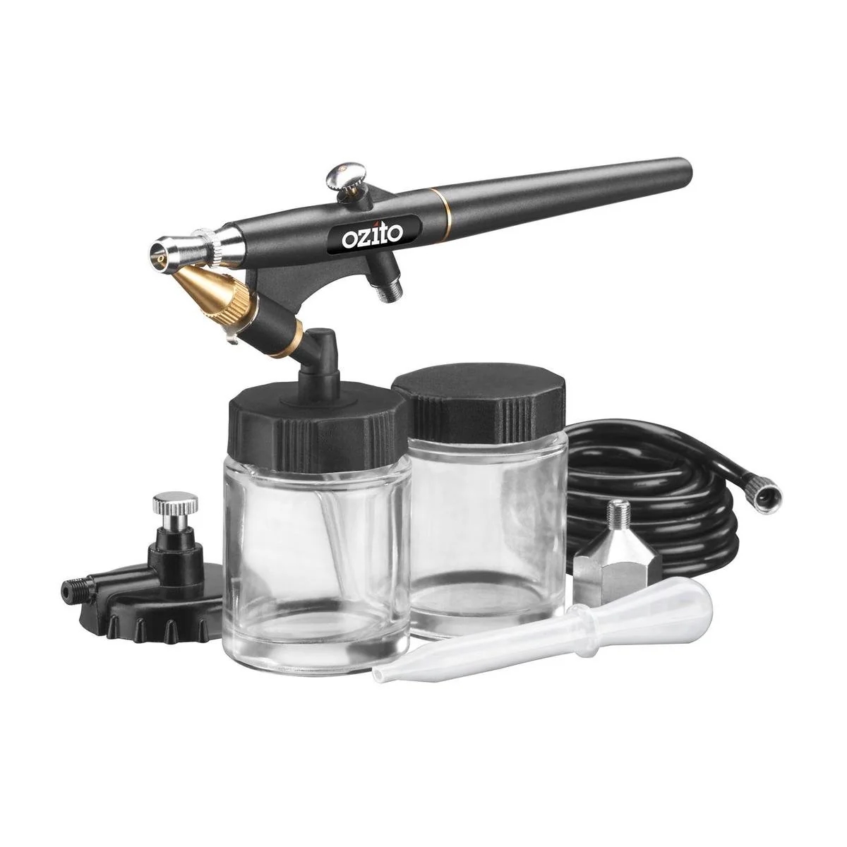 Ozito Air Brush Kit with Case - 5 Pieces - 0.5mm Nozzle - Grey/Red/Black/Silver
