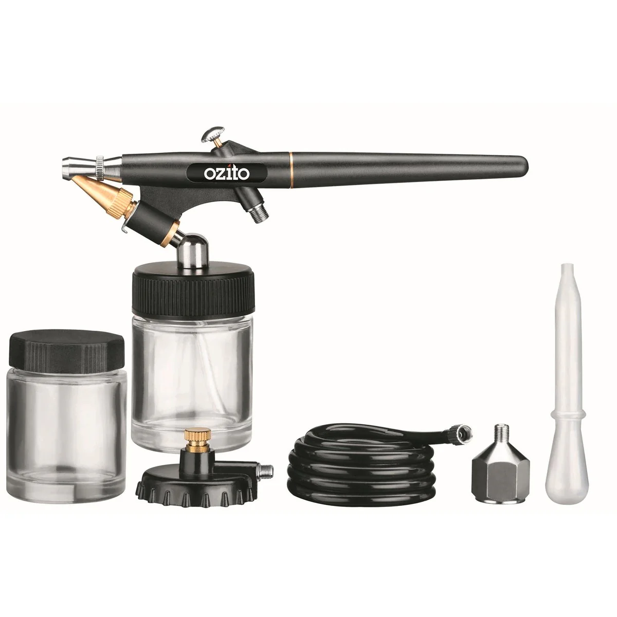 Ozito Air Brush Kit with Case - 5 Pieces - 0.5mm Nozzle - Grey/Red/Black/Silver - Image 2