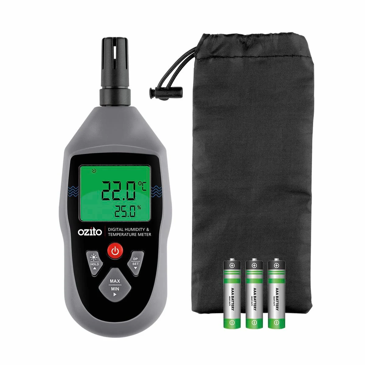 Ozito Digital Humidity & Temperature Meter - 0-100%RH - Plastic - Backlit Display