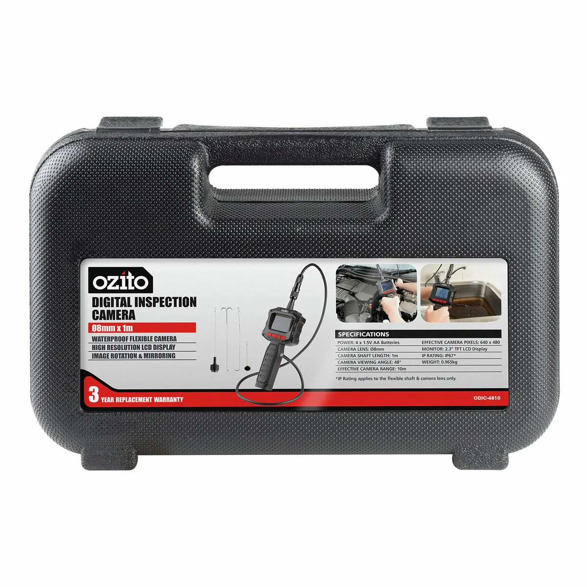 Ozito Digital Inspection Camera - 8mm x 1m - Waterproof - Flexible Shaft - Image 2