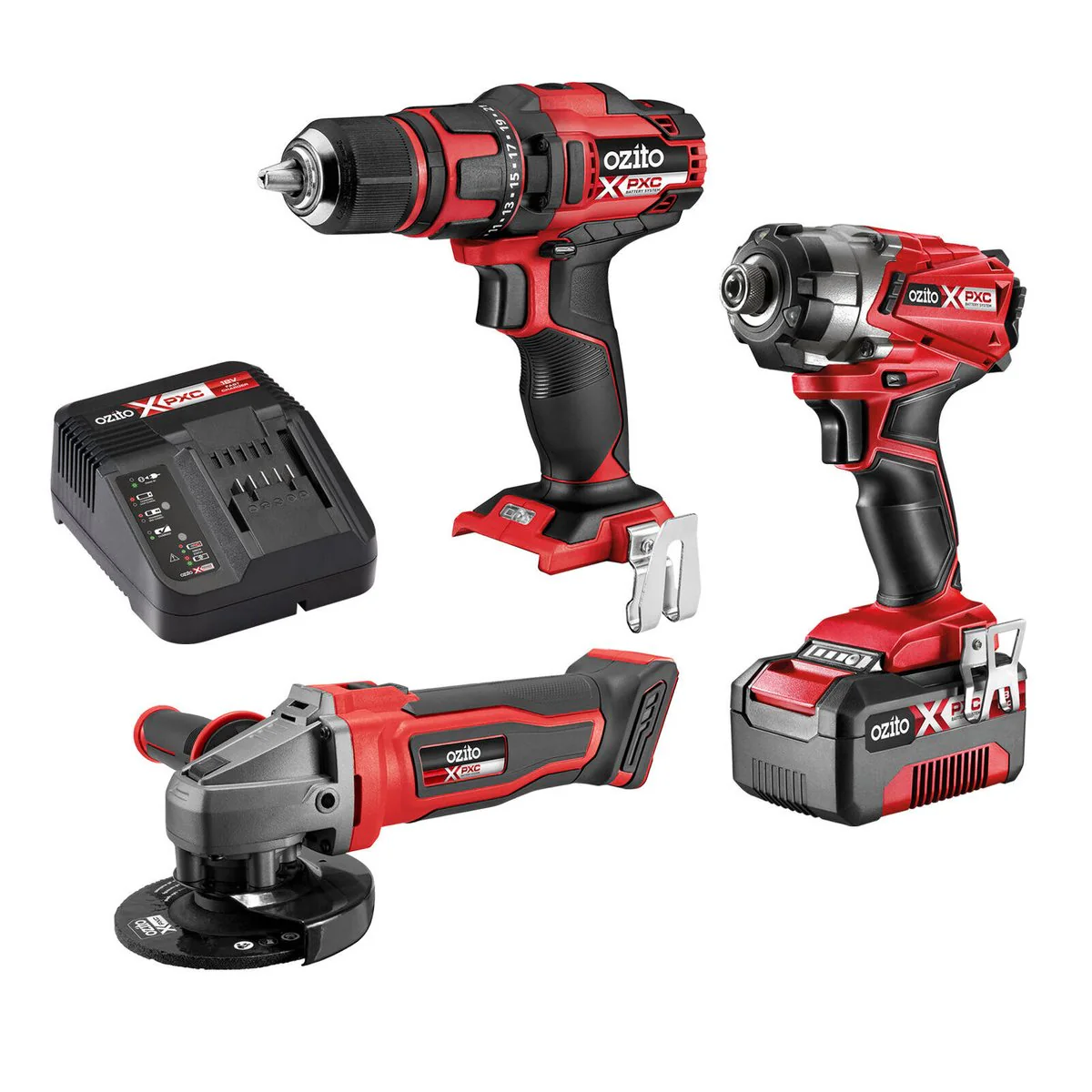 Ozito PXC 18V 3 Piece Kit P3K 400 - Drill Driver, Impact Driver, Angle Grinder - 4.0Ah Battery - DIY Home & Garden