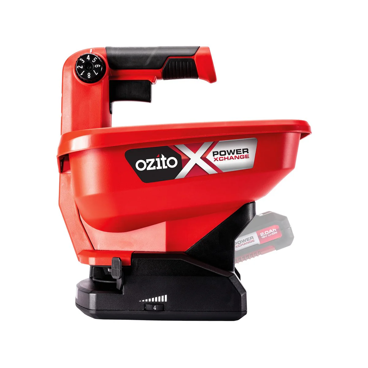 Ozito PXC 18V Cordless Seed and Fertiliser Spreader - 3.3L Capacity - Red & Black - Image 2