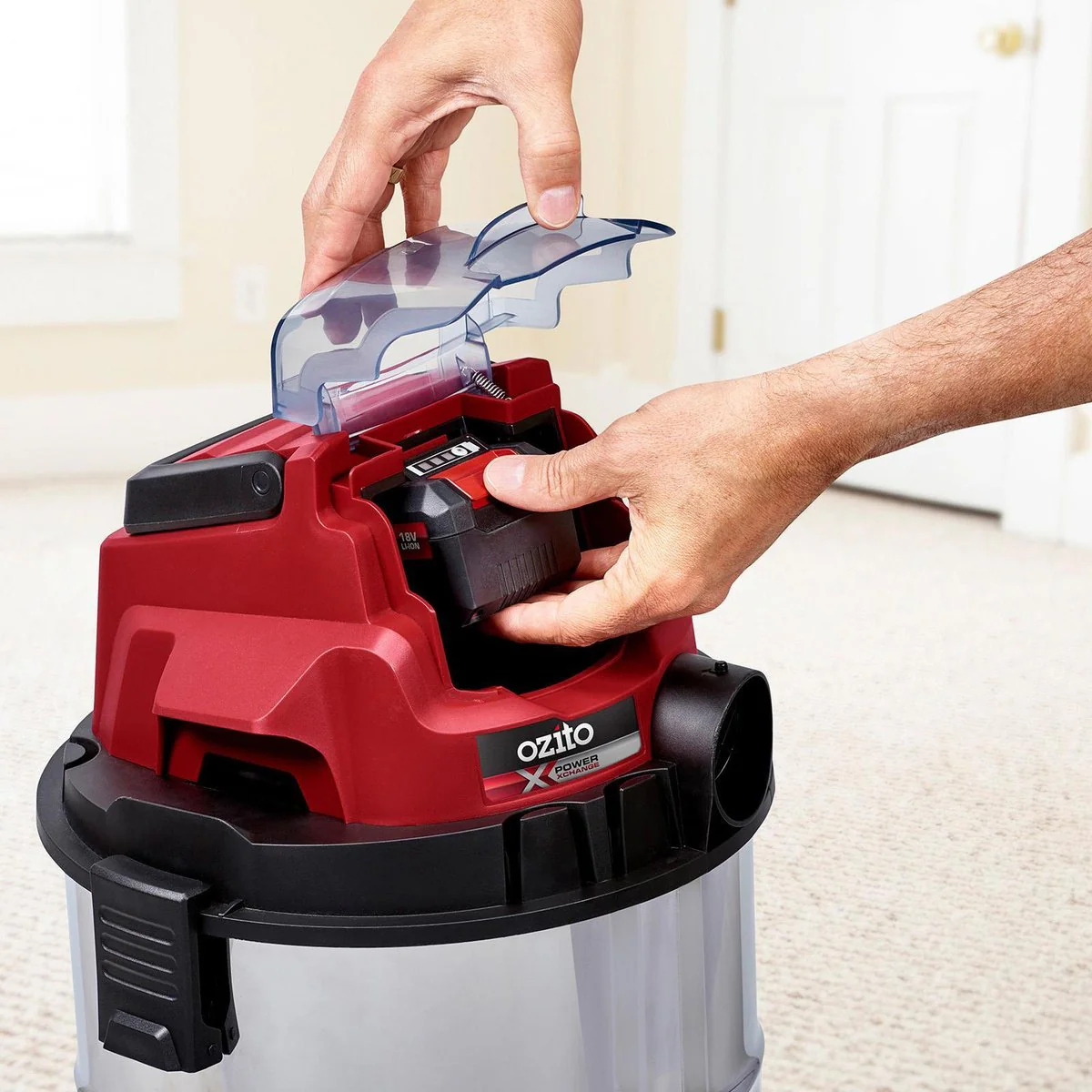 Ozito PXC 18V Wet and Dry Vacuum Cleaner 18L - Stainless Steel - Red/Silver/Black - Image 5
