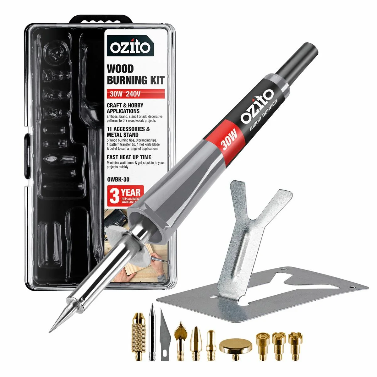 Ozito Wood Burning Kit - 30W - Plastic - Craft & Hobby Use