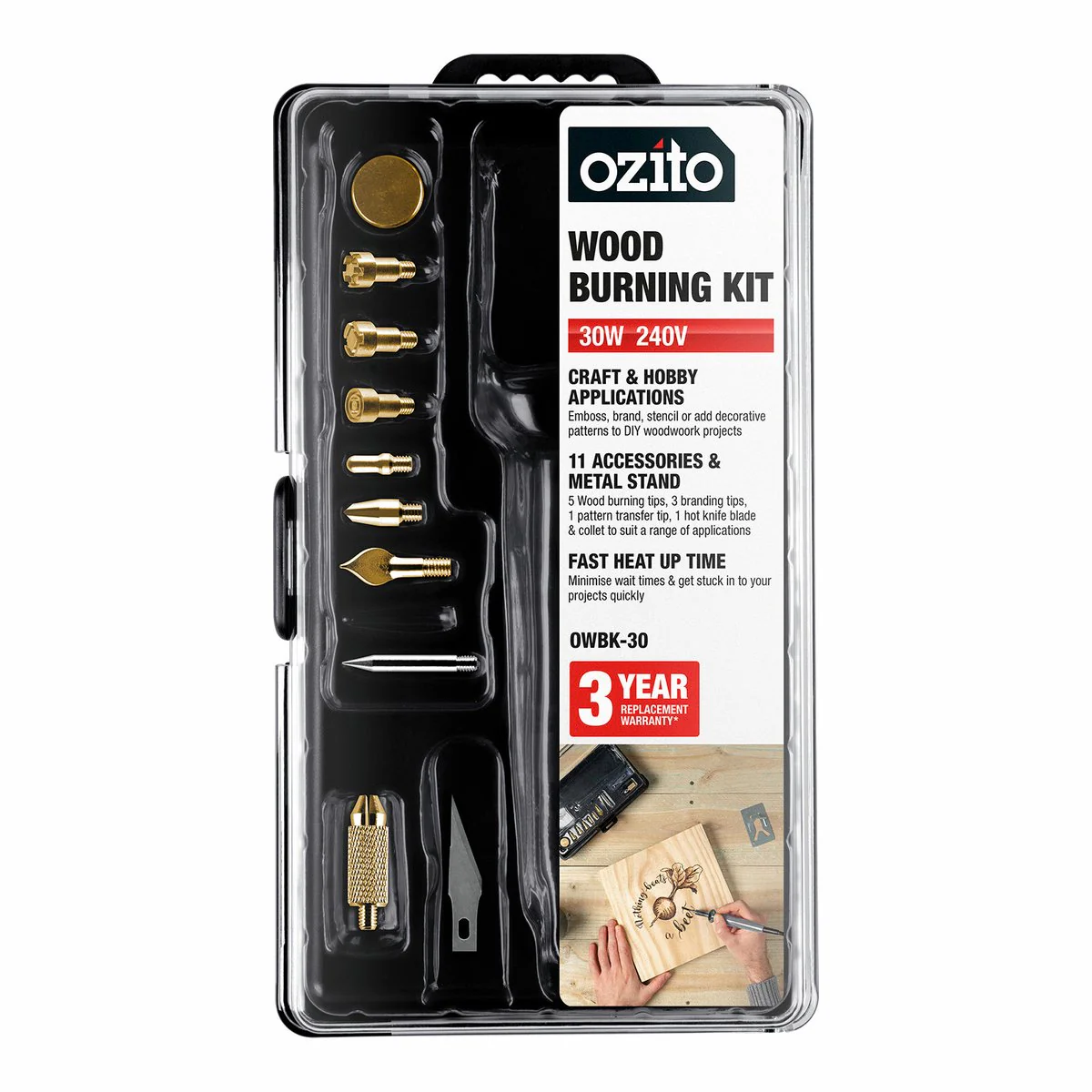 Ozito Wood Burning Kit - 30W - Plastic - Craft & Hobby Use - Image 4