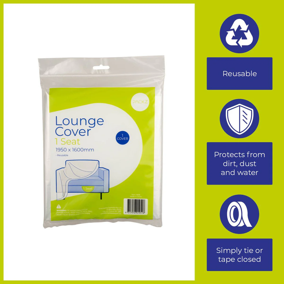Packz 1 Seat Lounge Cover - 1950 x 1600mm - Clear - Reusable Protection - Image 5