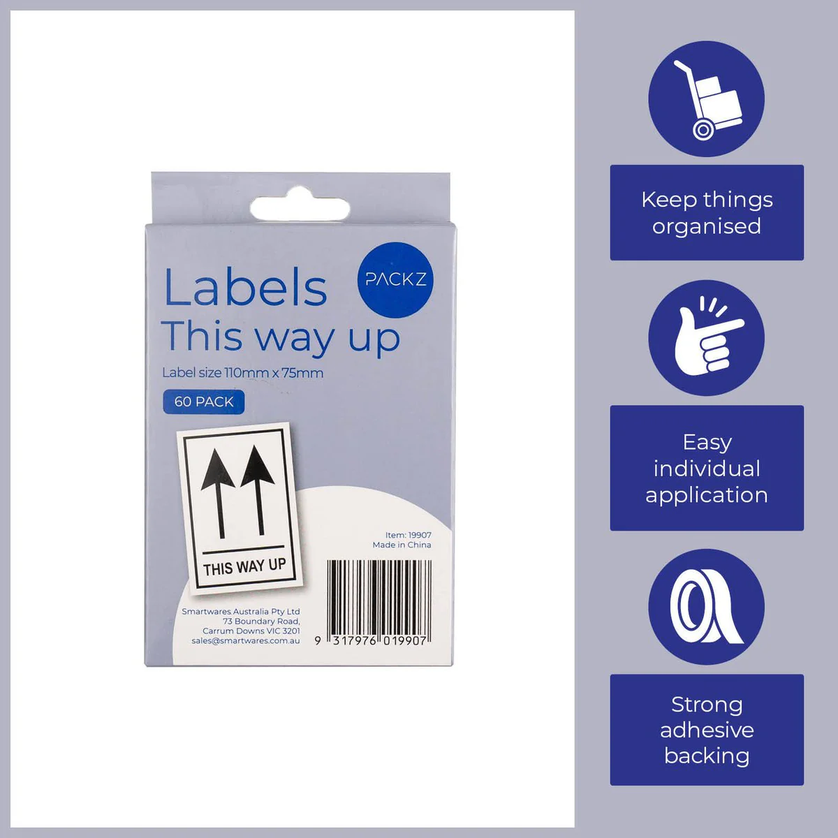 Packz This Way Up Label - 110 x 75mm - 60 Pack - Strong Adhesive - Image 5