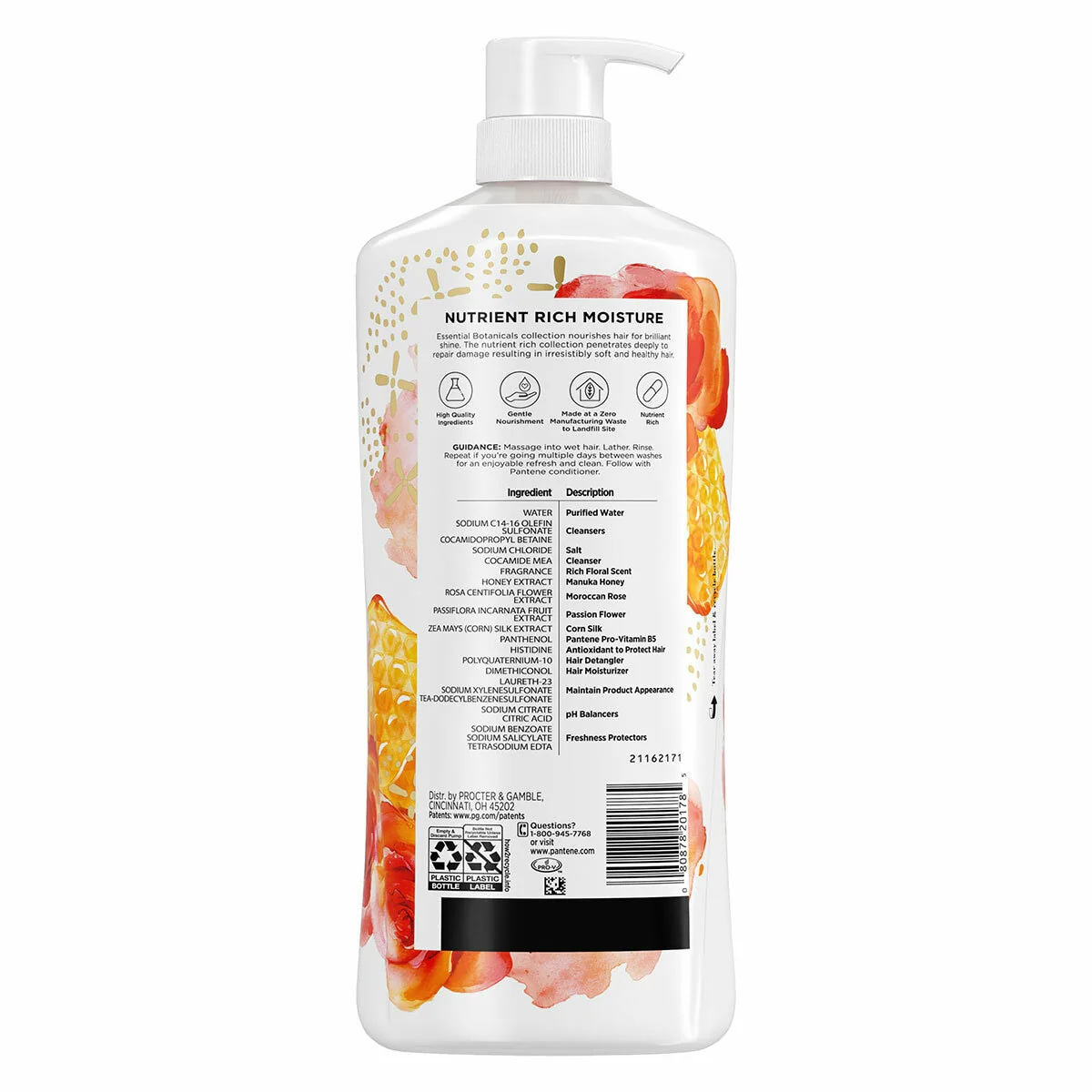 Pantene Essential Botanicals Shampoo Moroccan Rose Honey Manuka 1.13L - Image 2
