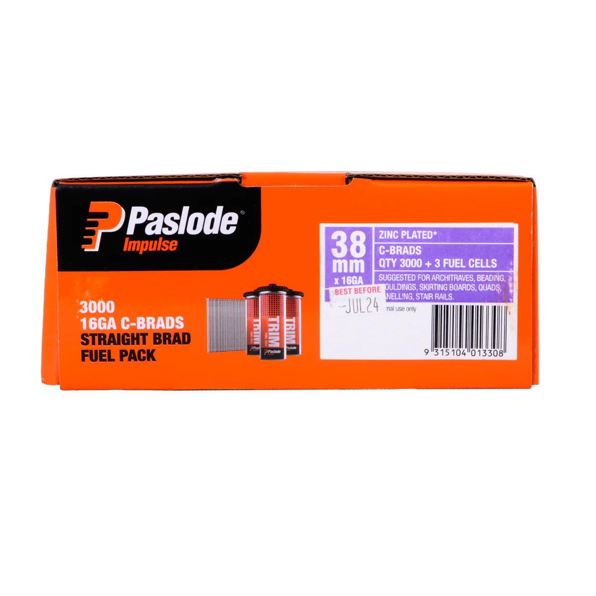 Paslode 38 x 1 6mm c38 Impulse Brad with Fuel - 3000 Pack - Zinc Plated - Image 3