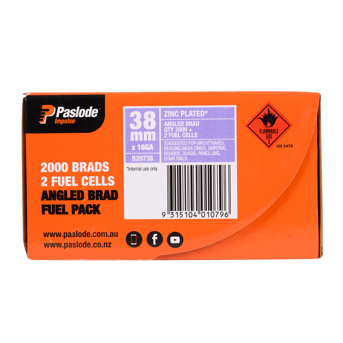 Paslode Angled Brad Nail - 38mm - Galvanised Steel - Zinc Plated - 2000 Pack - Image 2