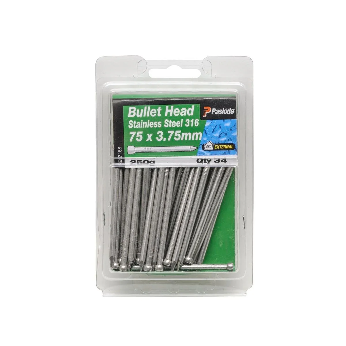 Paslode Bullet Head Nails - 75 x 3 75mm - 250g - Stainless Steel - Corrosion Resistant
