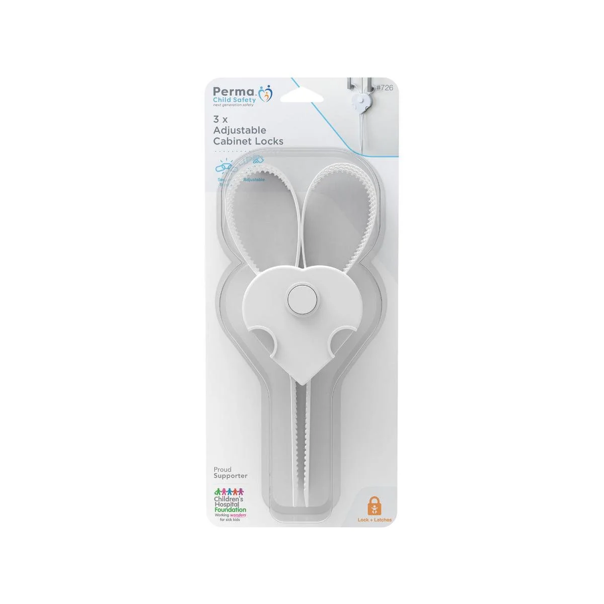Perma Child Safety Adjustable Cabinet Locks - Plastic - 3 Pack - Easy to Operate