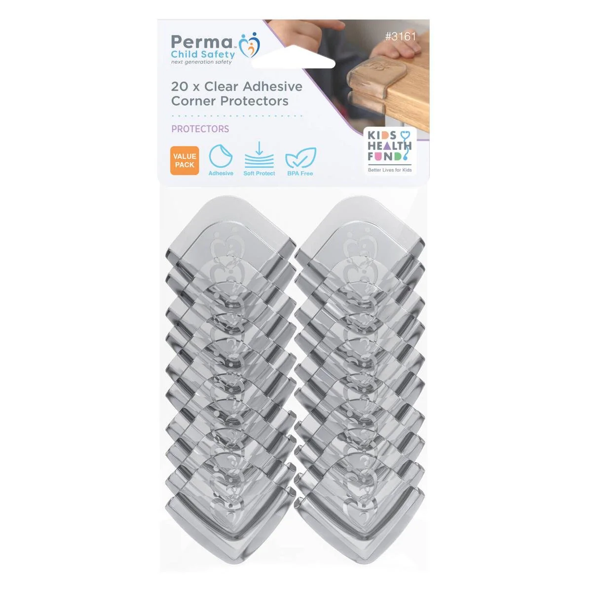 Perma Child Safety Clear Adhesive Corner Protectors 20 Pack - 40mm x 40mm - BPA-Free PVC