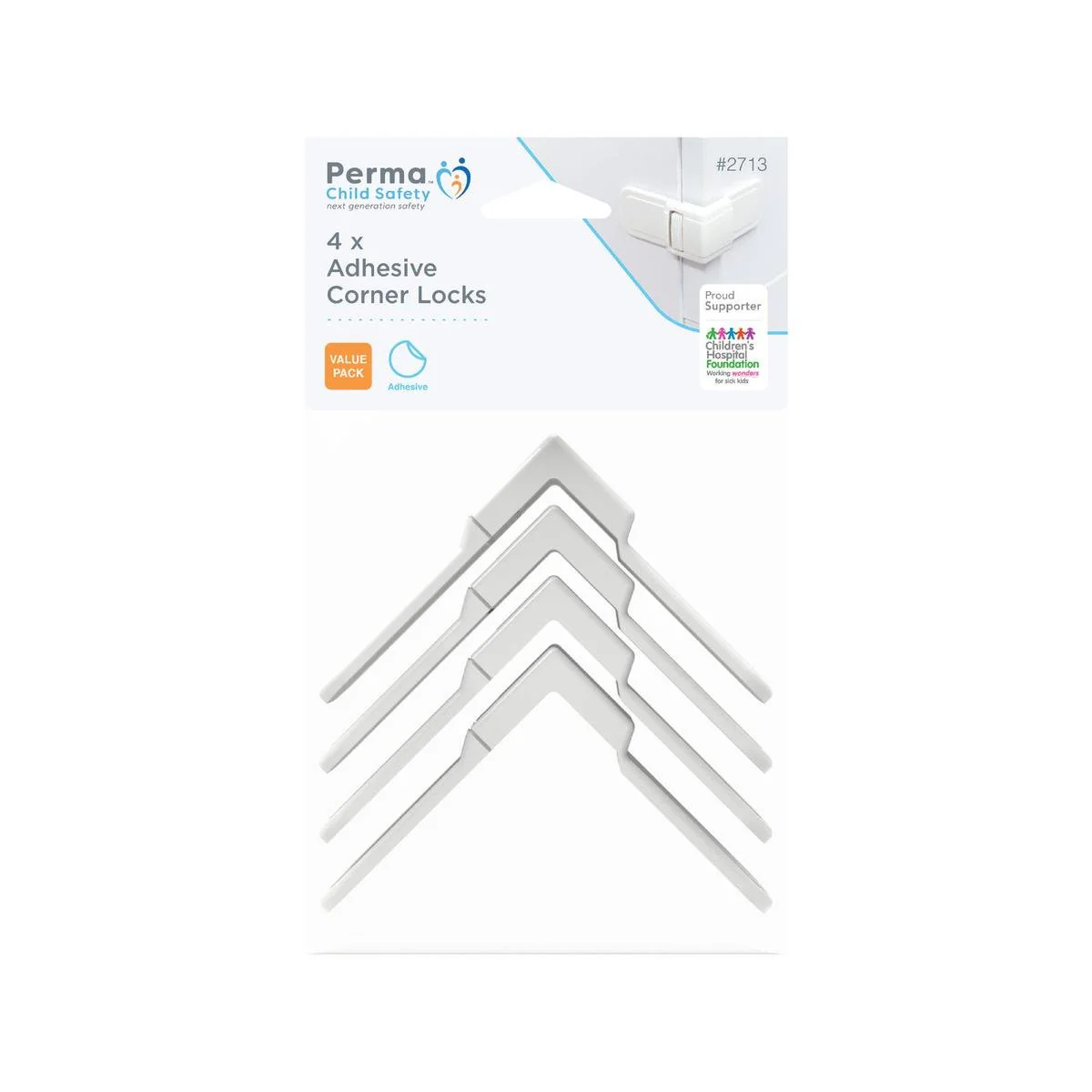 Perma Child Safety Corner Drawer Locks 4 Pack - 120mm x 190mm - White