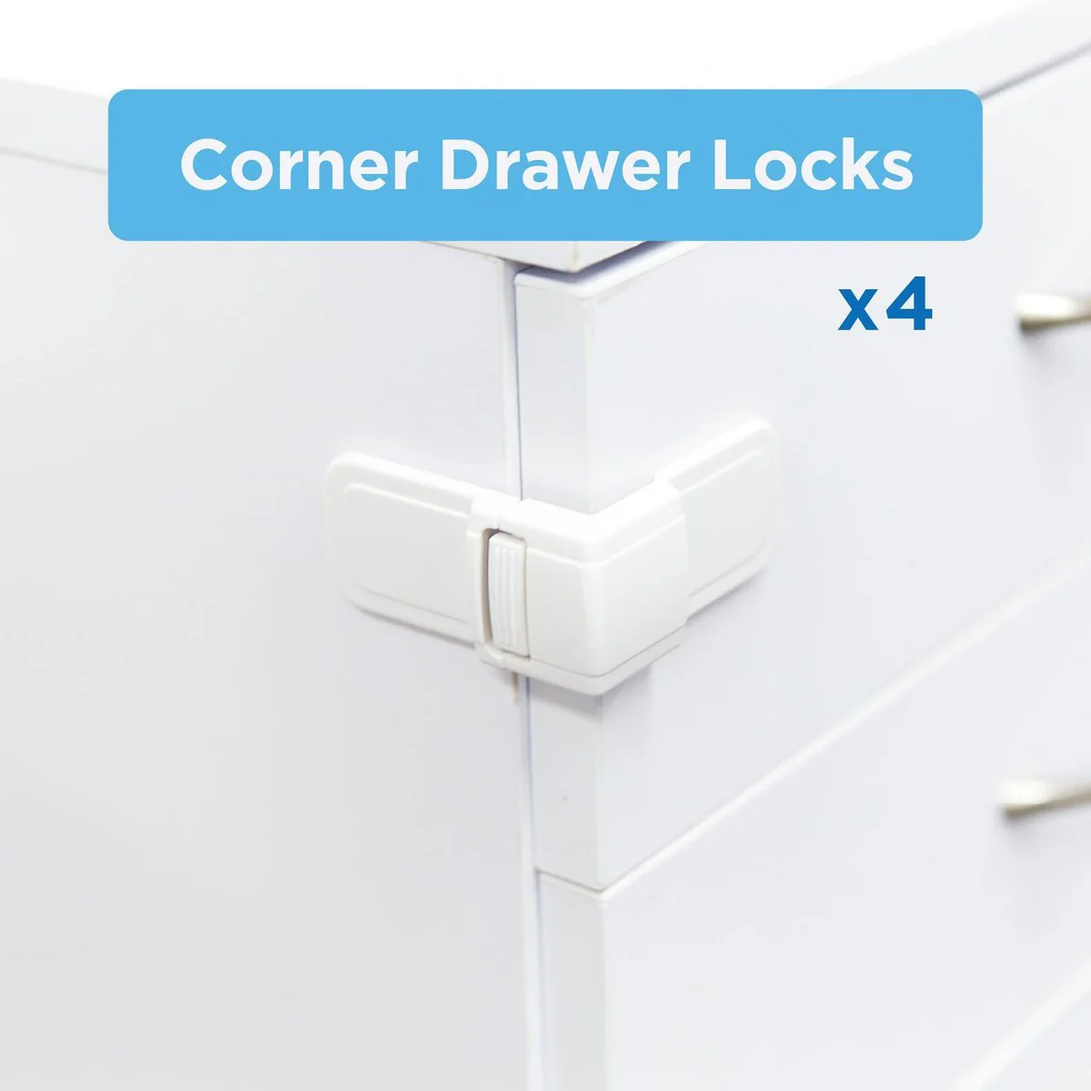 Perma Child Safety Corner Drawer Locks 4 Pack - 120mm x 190mm - White - Image 2