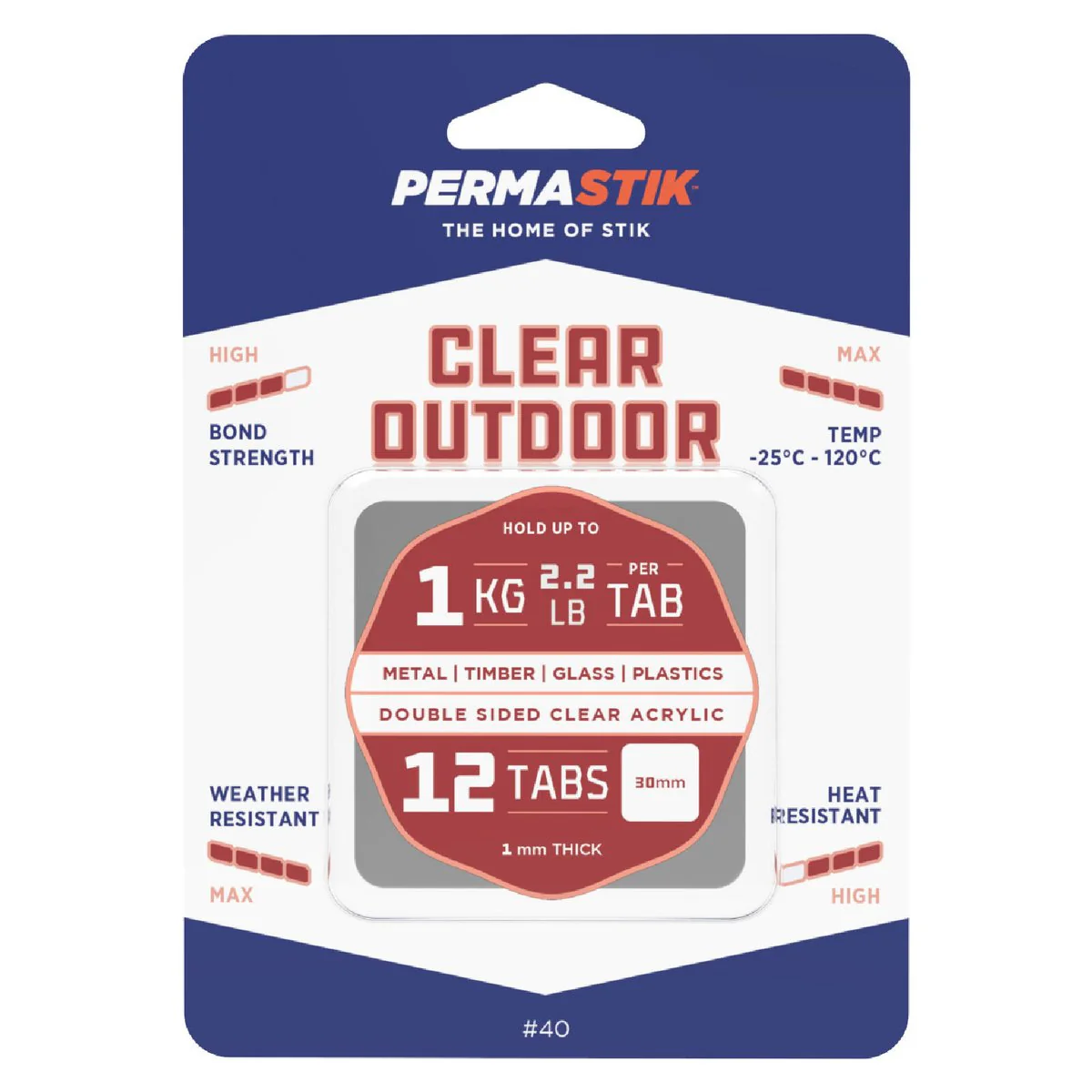 Permastik Clear Outdoor Mounting Tabs 30mm x 30mm 12 Pack High Bond
