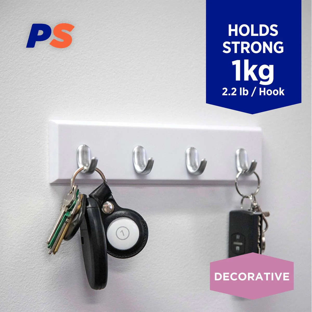 Permastik Key Rack - 120mm - Self-Adhesive - Holds Up To 1kg - Image 2