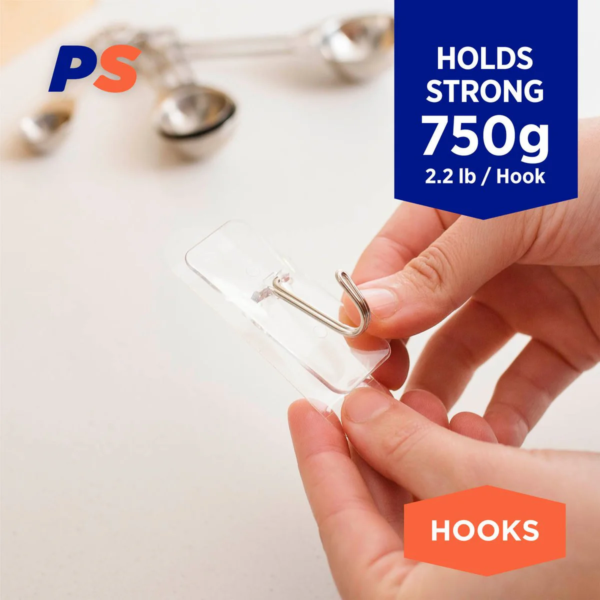 Permastik Medium Clear Kitchen Hooks 4 Pack - Holds 750g - 25mm x 20mm x 60mm - Image 2