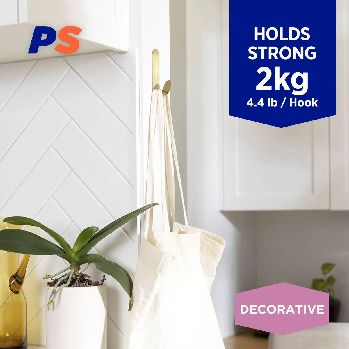 Permastik Large Brass Metal Hook - 1 Pack - Holds 2kg - Easy Application - Image 2