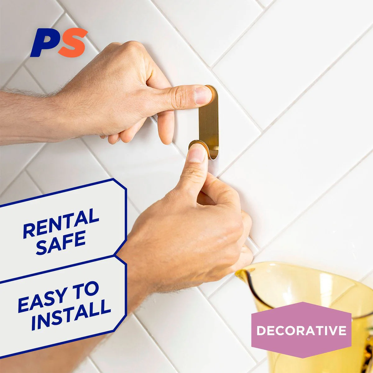 Permastik Medium Brass Metal Hooks 3 Pack - 110mm x 180mm - Holds 1kg - Image 3