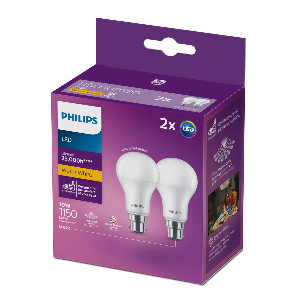 Philips A60 B22 LED Globe 10W 1150lm Warm White 2 Pack