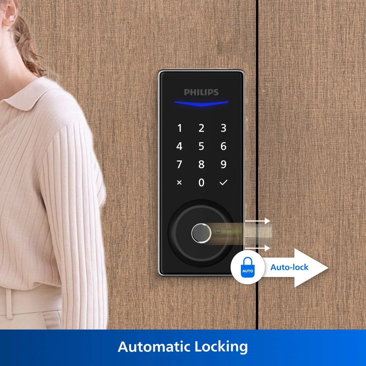 Philips Black Easykey Fingerprint Deadbolt Lock - 3 Access Modes - 700mm x 1650mm - Image 4