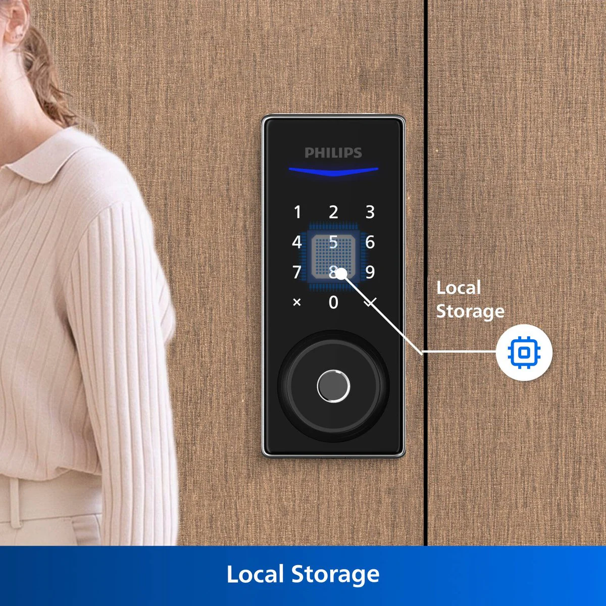 Philips Black Easykey Fingerprint Deadbolt Lock - 3 Access Modes - 700mm x 1650mm - Image 5