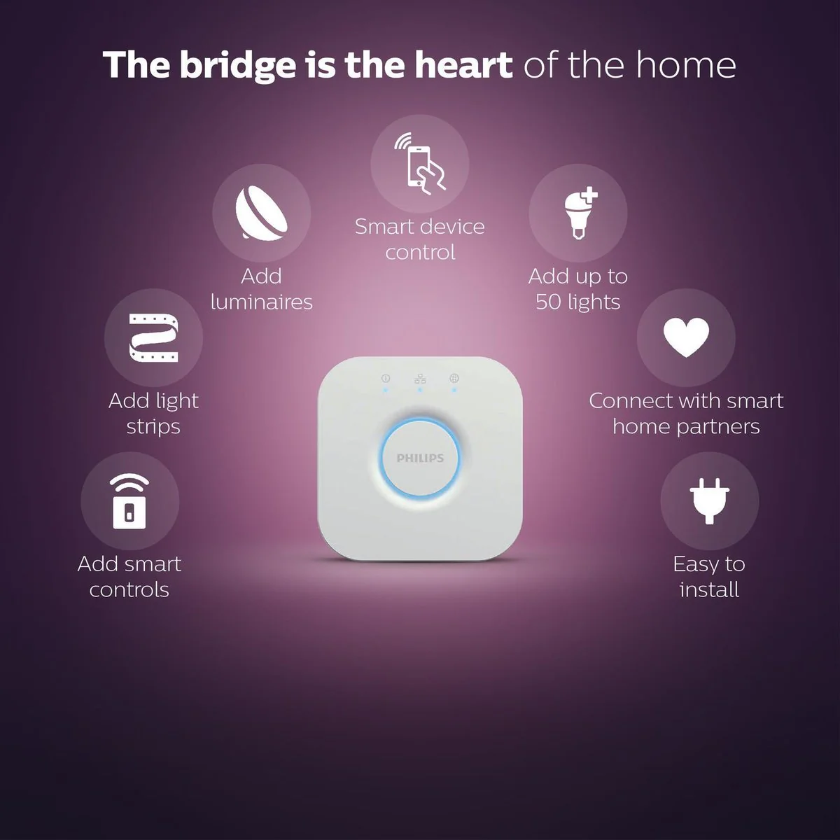 Philips Hue Bridge Smart Accessory - Central Hub for Smart Lighting - White - 140mm x 146mm x 72mm - Image 2