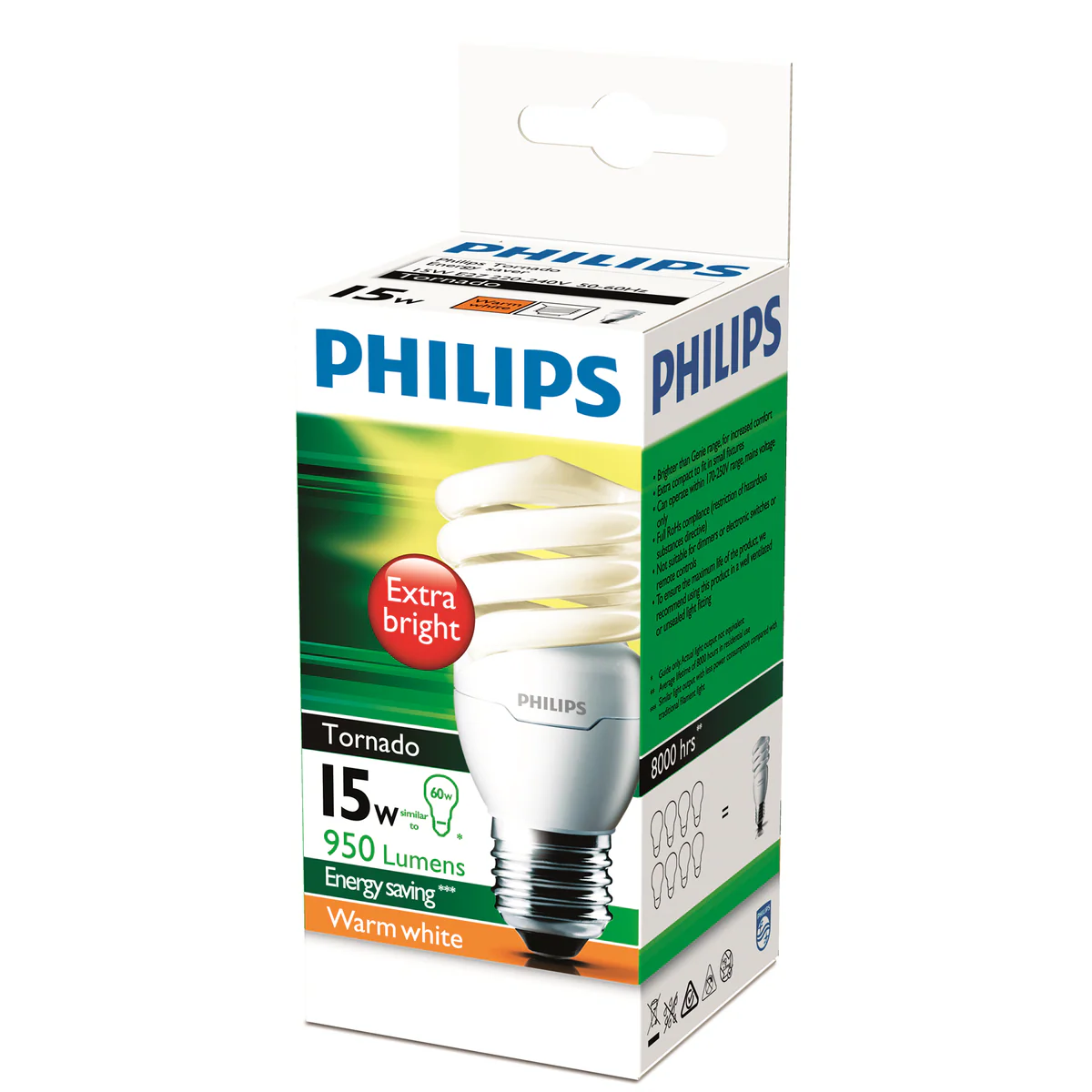 Philips Spiral CFL Globe 15W 950lm 2700K Warm White E27 57mm x 149mm