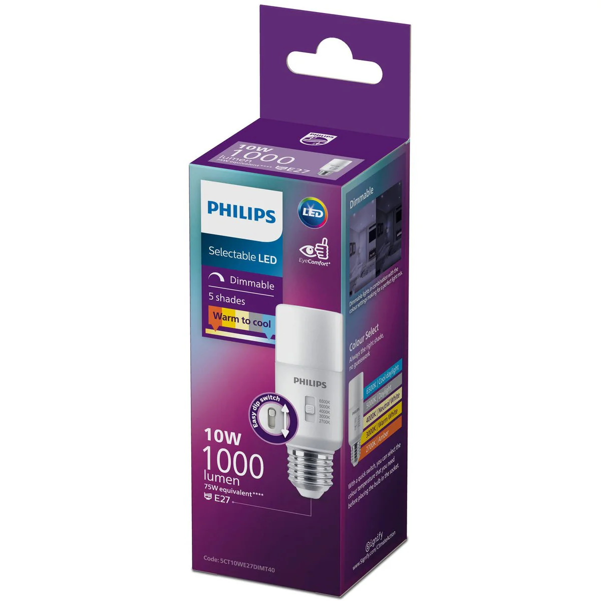 Philips Stick E27 LED Globe 10W 1000lm Dimmable 5CCT - EyeComfort