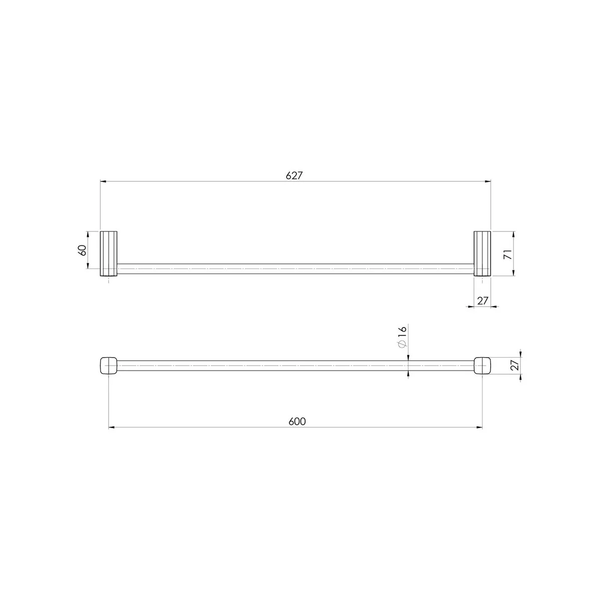 Phoenix Reva Single Towel Rail 600mm - Matte Black - Durable Design - Image 2