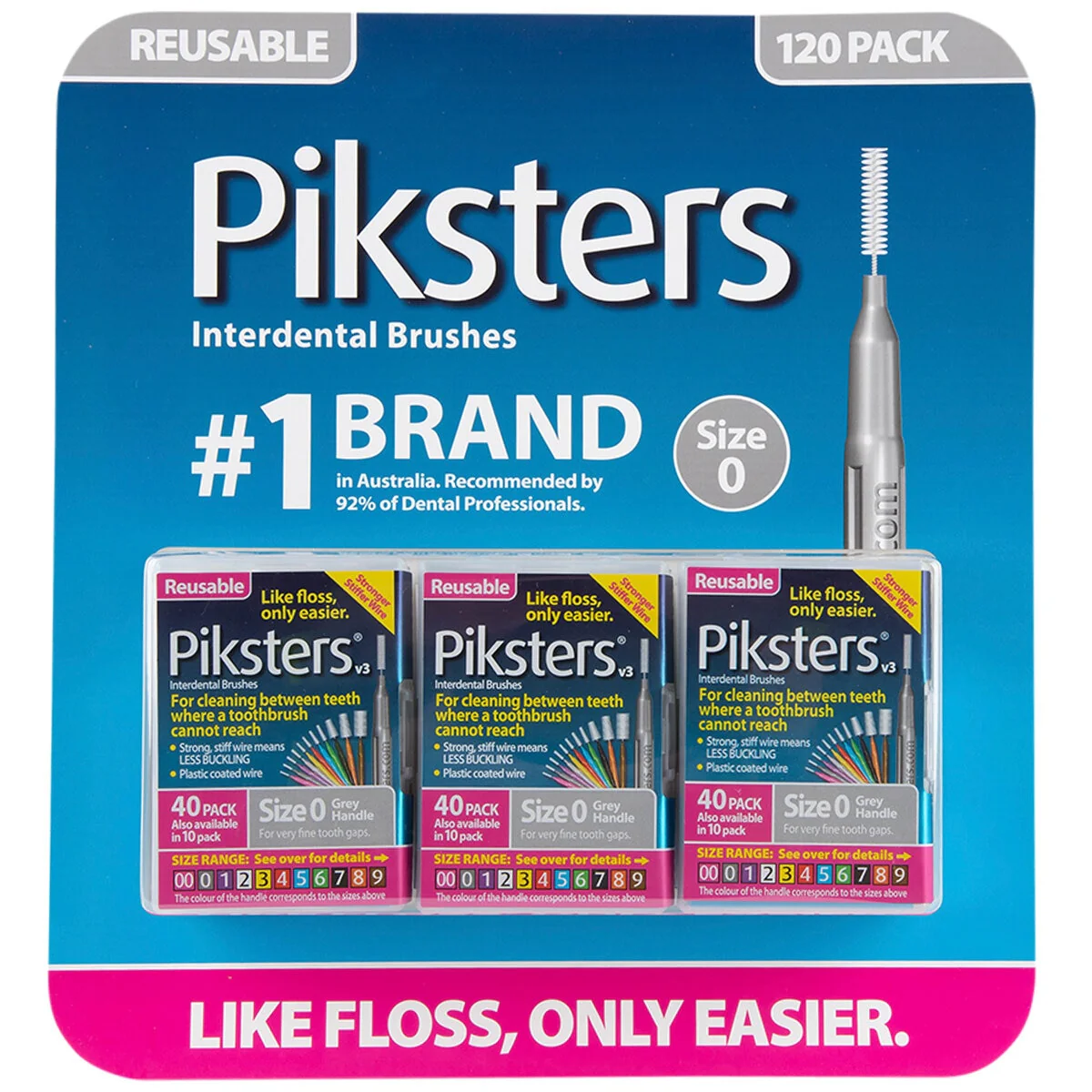 Piksters Interdental Brushes 120 Pack Durable Grey Handle