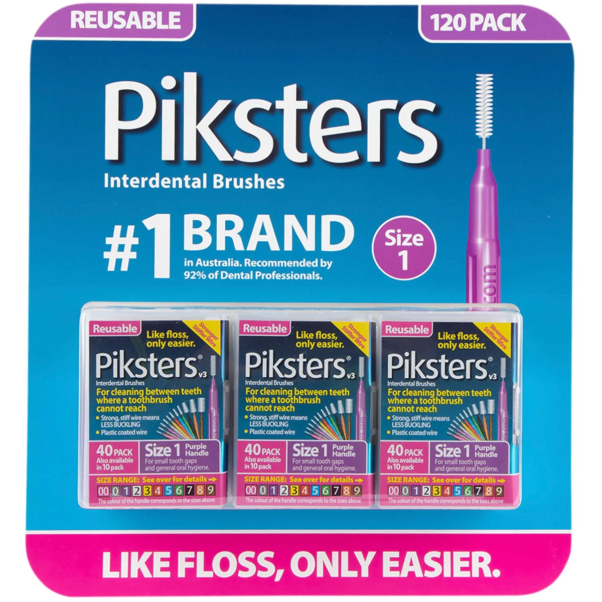 Piksters Interdental Brushes 120 Pack Durable Grey Handle - Image 2