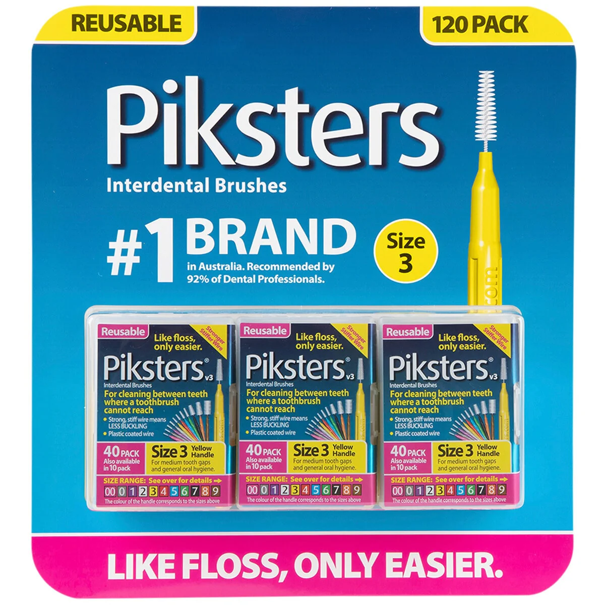 Piksters Interdental Brushes 120 Pack Durable Grey Handle - Image 3