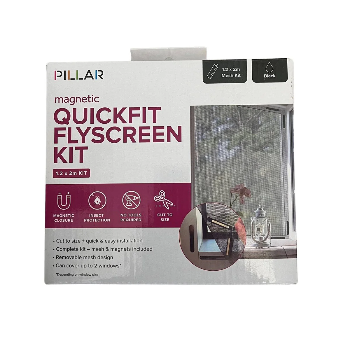 Pillar 1 Magnetic Flyscreen Kit - 2 x 2m - Black - Insect Control - Easy Install