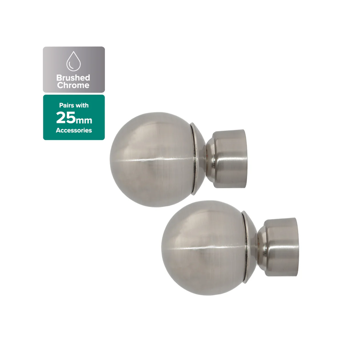 Pillar Ball Finial - 58mm - Metal - Brushed Chrome - 2 Pack - Image 2