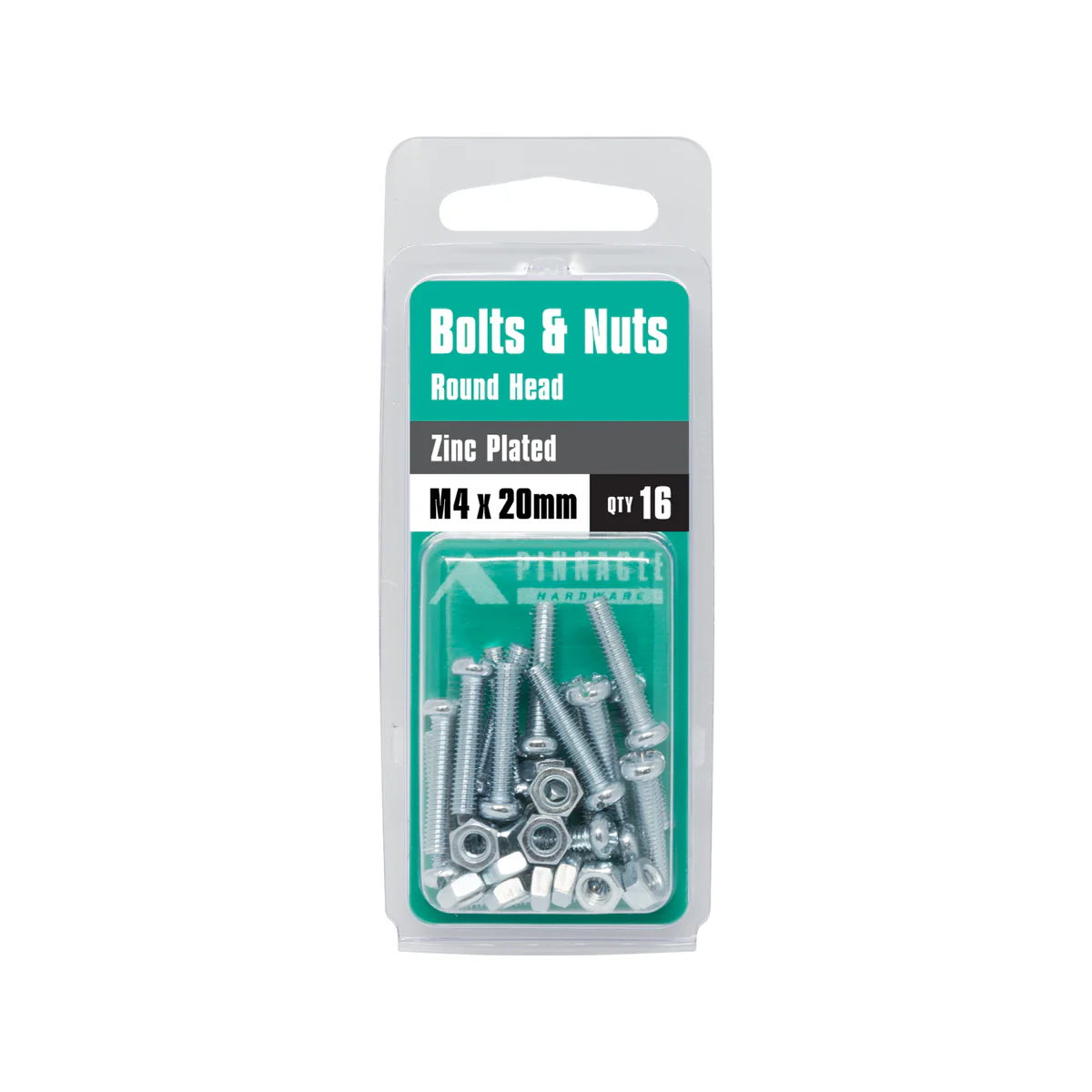 Pinnacle M4 Zinc Plated Round Head Bolts and Nuts 16 Pack - 20mm - Image 3