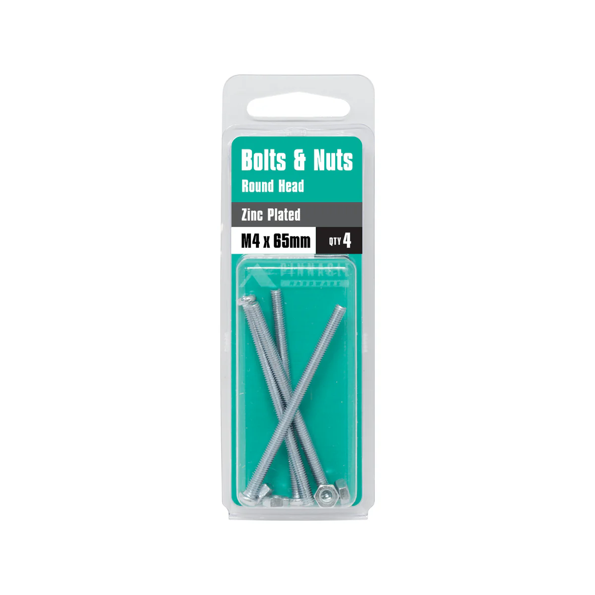 Pinnacle M4 Zinc Plated Round Head Bolts and Nuts 8 Pack - 65mm - Image 3