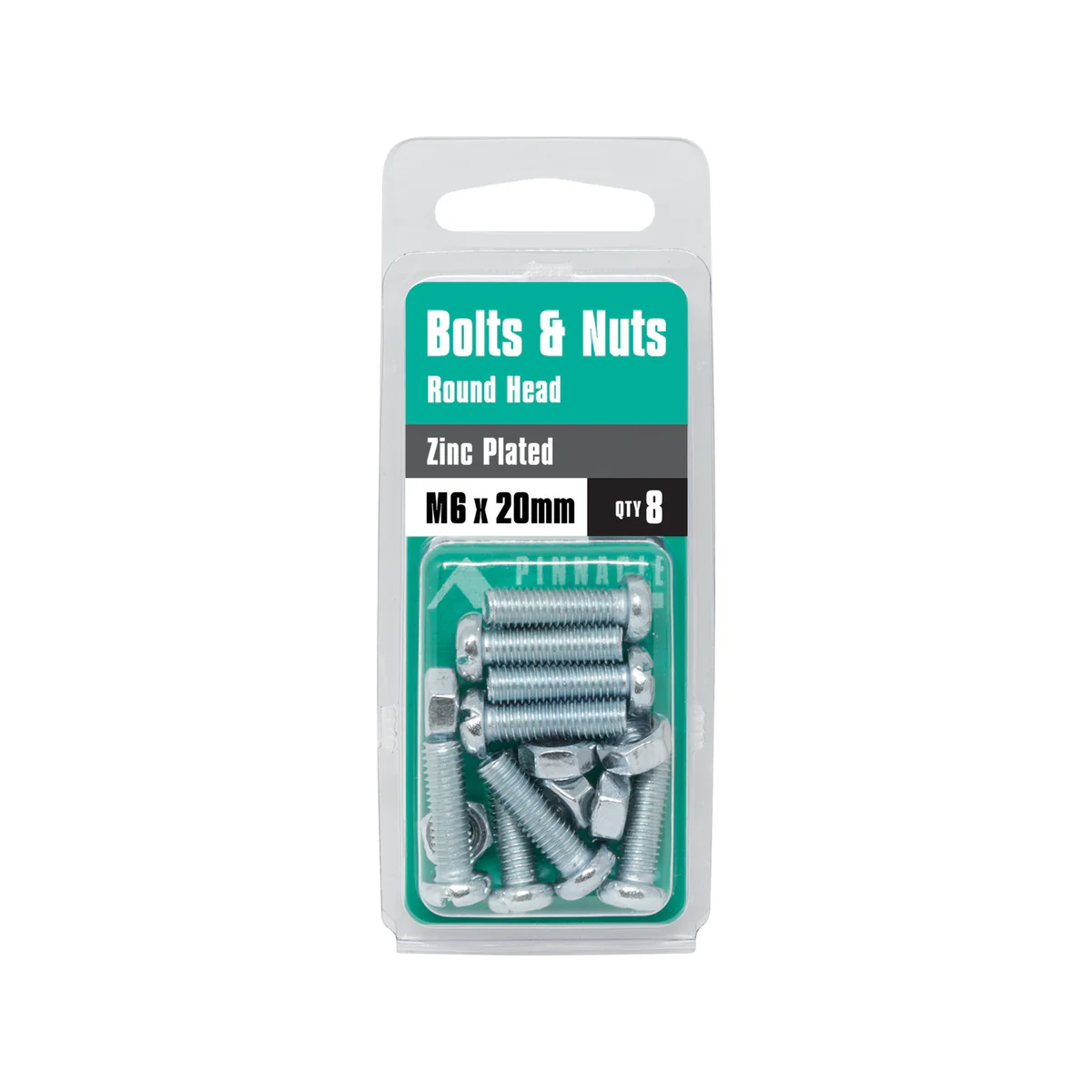 Pinnacle M6 Zinc Plated Round Head Bolts and Nuts 8 Pack - 20mm - Image 3