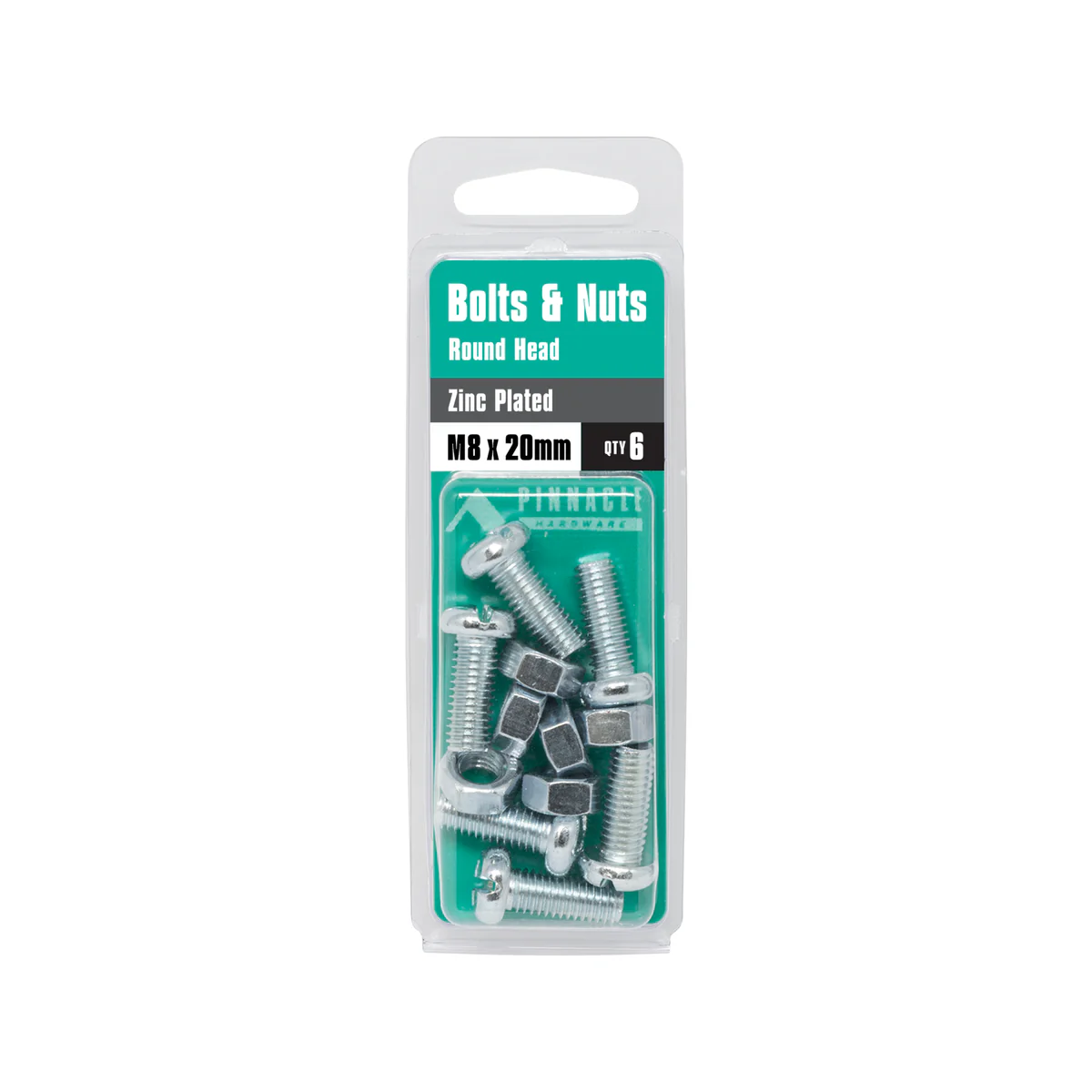 Pinnacle M8 Zinc Plated Round Head Bolts and Nuts 6 Pack - 20mm - Image 3