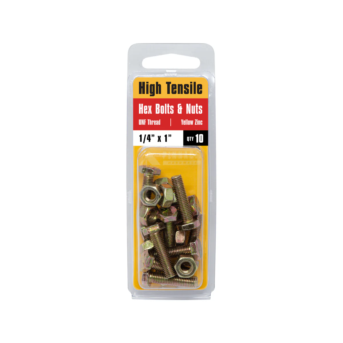 Pinnacle Hex Bolt and Nut - 1/4 x 1in - Yellow Zinc - 10 Pack - Image 2
