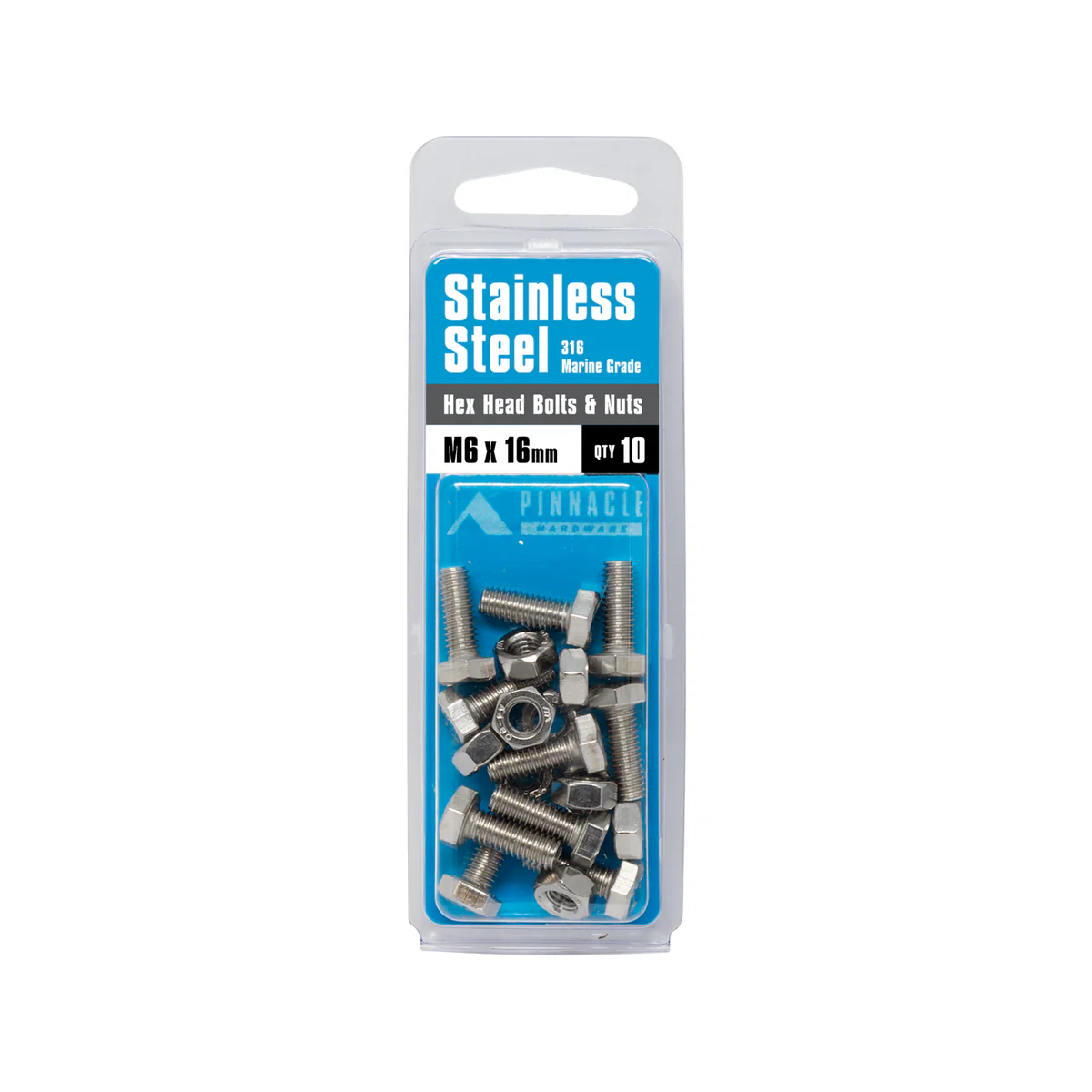 Pinnacle Hex Bolt and Nut - M6 x 16mm - Stainless Steel - 10 Pack - Image 2